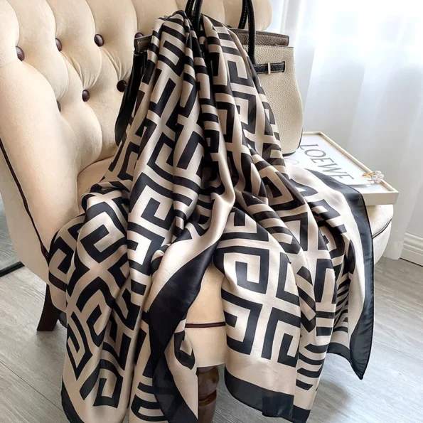 Large Silk Soft Scarf Women Stylish Print Long Shawl -180×90 Cm 180x90 Scarves & Wraps