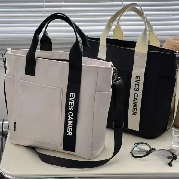 New Casual Tote Large Capacity Shoulder Bag Nylon Waterproof Canvas Handbag Simple Fashion Messenger Bags For Schoolgirl 1524 Totes