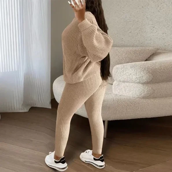 Winter Two Piece Sets Women Clothing Autumn Fashion Casual Solid Round Neck Pullover Loose Pit Knitted Sweater Pants Suits Piece Girl Clothing Sets