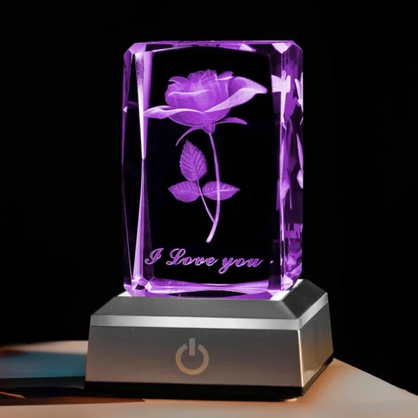 3D Rose Crystal LED Colorful Night Light, Birthday, Christmas, Valentine’s Day Anniversary Gift for Girlfriend, Wife, and Mother Anniversary Gifts & Interior Decorations