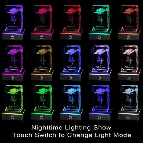3D Rose Crystal LED Colorful Night Light, Birthday, Christmas, Valentine’s Day Anniversary Gift for Girlfriend, Wife, and Mother Anniversary Gifts & Interior Decorations