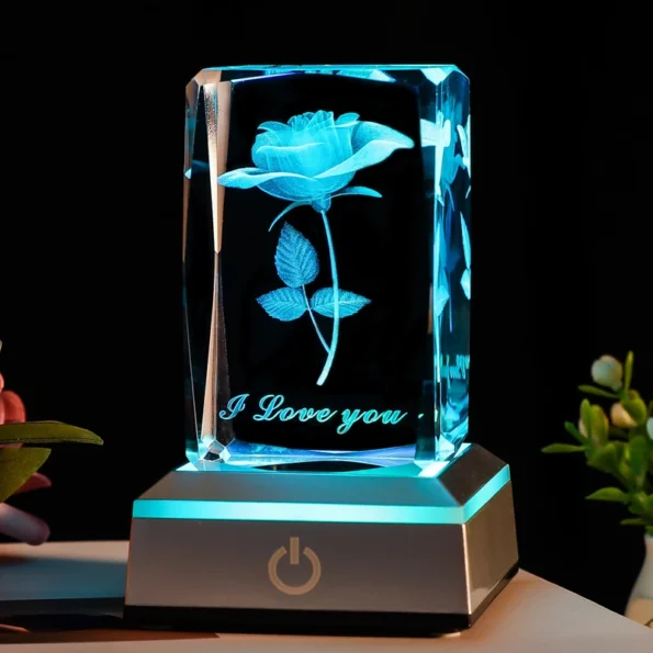3D Rose Crystal LED Colorful Night Light, Birthday, Christmas, Valentine’s Day Anniversary Gift for Girlfriend, Wife, and Mother Anniversary Gifts & Interior Decorations