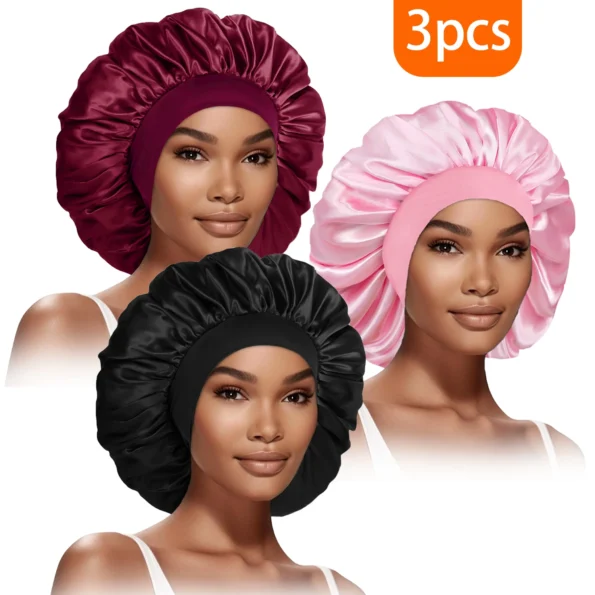 3pcs Women’s Fashion Bonnet Large Wide Edge Elastic Sleeping Hat 3pcs Woman Hats & Caps