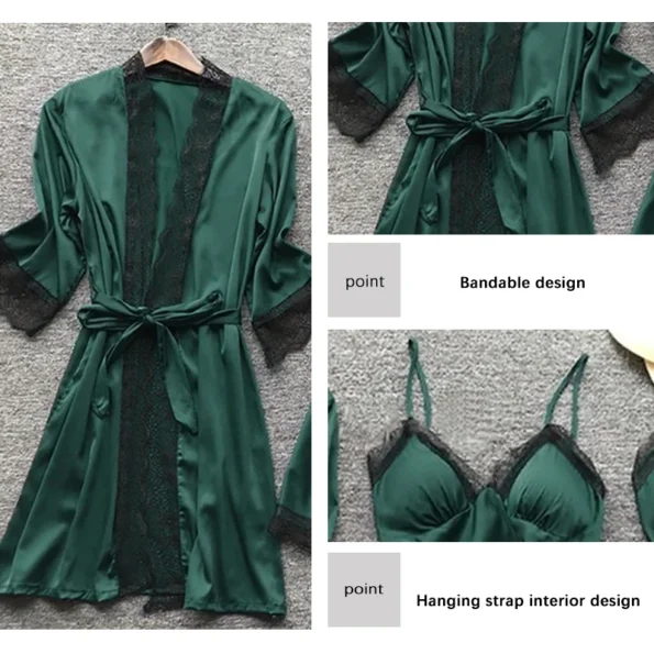 4 Pieces Sexy Lace  Nightdress Comfortable loungeware Pajamas Gown  for women Chest Sleepwear & Robes