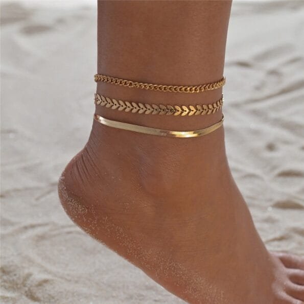 Simple Chain Anklet for Women 3 pcs Set Bracelets & Bangles
