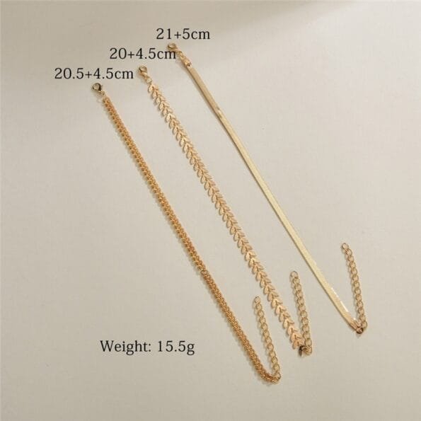 Simple Chain Anklet for Women 3 pcs Set Bracelets & Bangles
