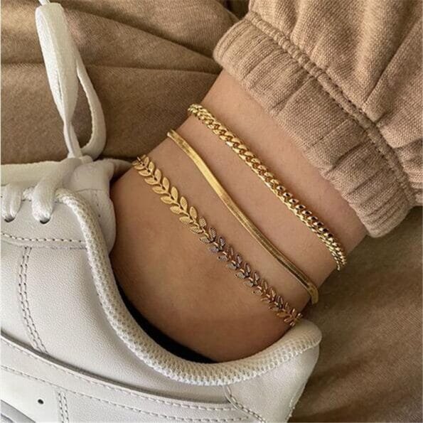 Simple Chain Anklet for Women 3 pcs Set Bracelets & Bangles