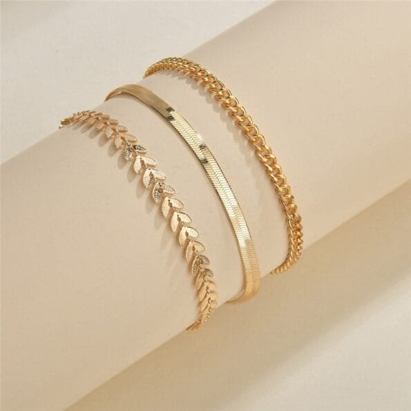Simple Chain Anklet for Women 3 pcs Set Bracelets & Bangles