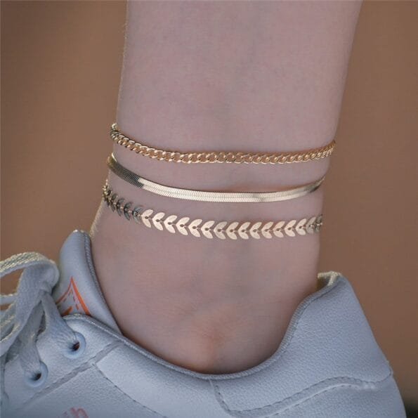 Simple Chain Anklet for Women 3 pcs Set Bracelets & Bangles