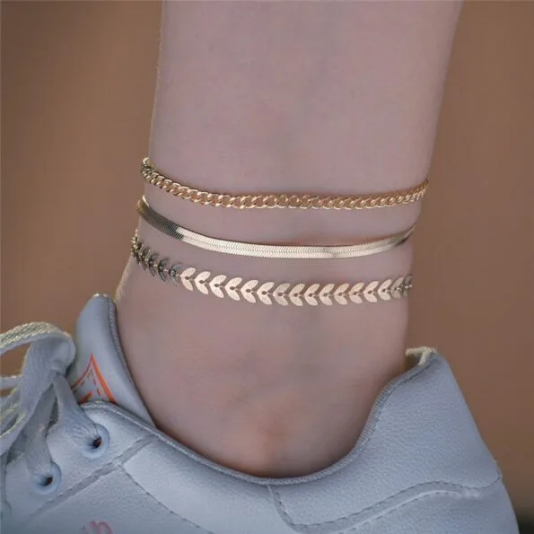 Simple Chain Anklet for Women 3 pcs Set Bracelets & Bangles