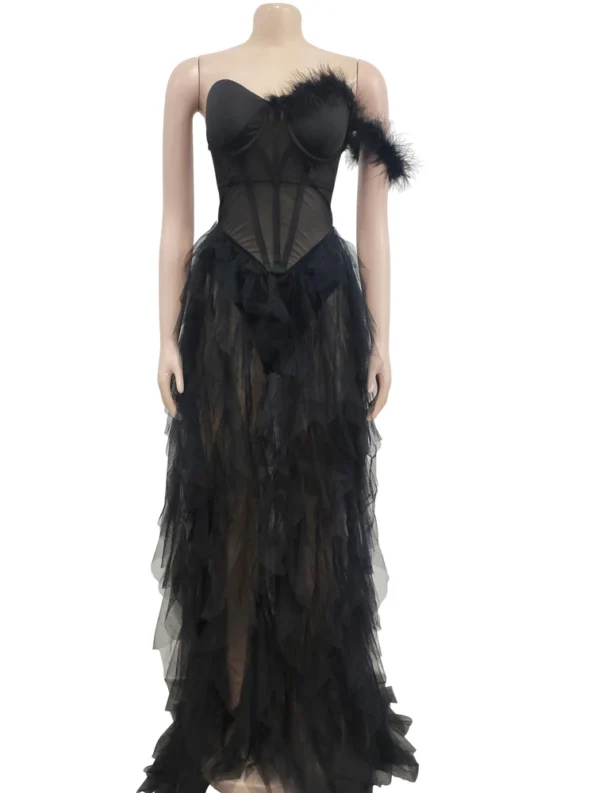 Elegant Beautiful Long Party Ruffles Feather Party  Dress Beyprern Cocktail Dresses