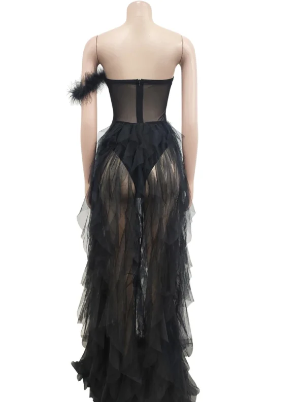 Elegant Beautiful Long Party Ruffles Feather Party  Dress Beyprern Cocktail Dresses