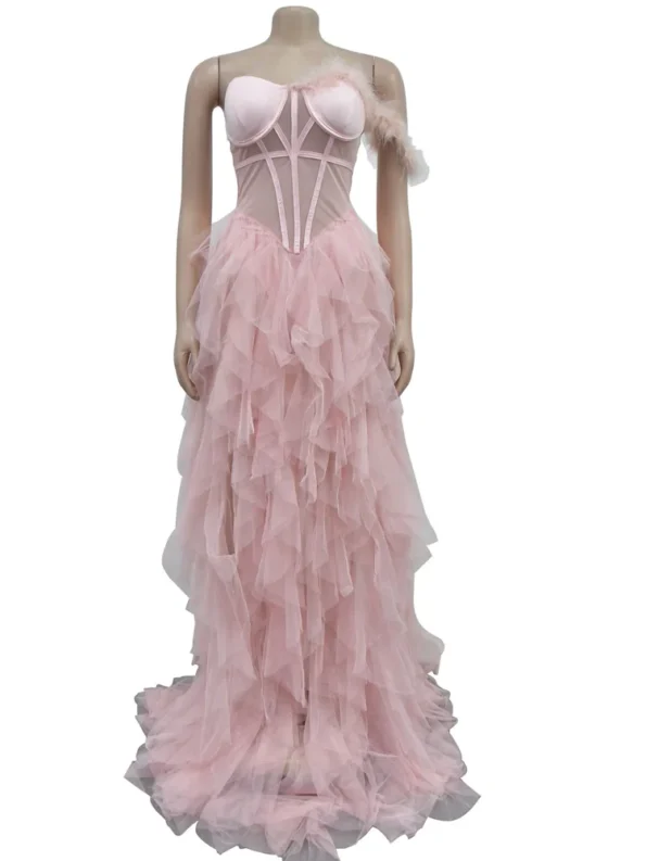 Elegant Beautiful Long Party Ruffles Feather Party  Dress Beyprern Cocktail Dresses