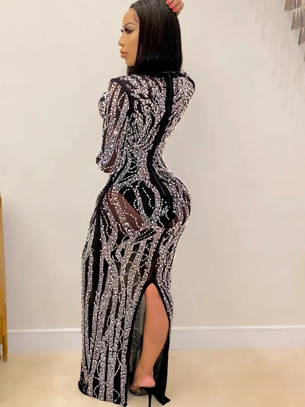 Beautiful Deep V Neck Rhinestone Maxi Dress Sexy Clubwear Special Occasion Outfits Gorgeous Crystal Gown For Women Clubwear Evening Dresses