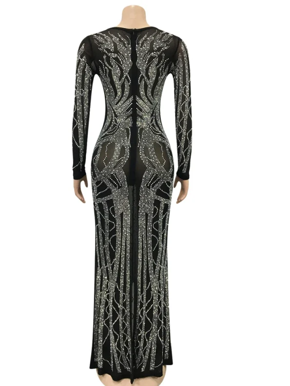 Beautiful Deep V Neck Rhinestone Maxi Dress Sexy Clubwear Special Occasion Outfits Gorgeous Crystal Gown For Women Clubwear Evening Dresses