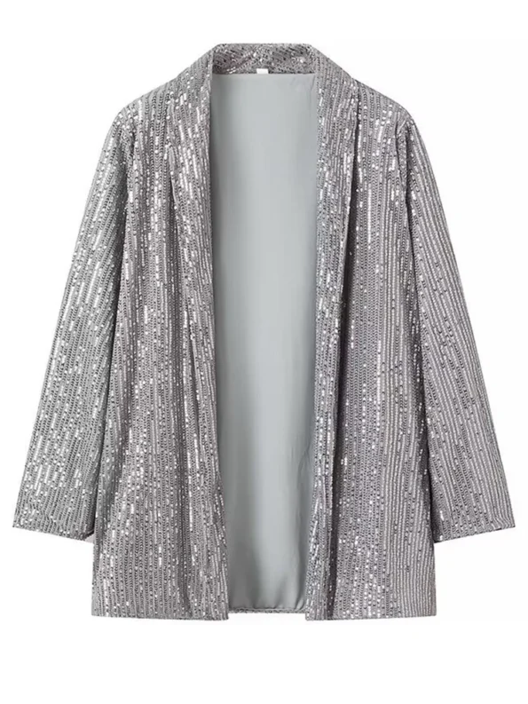 Two Piece Suit Wide Leg Pants New Lapel Long Sleeve Silvery Sequine EAM  Loose Fit  for Women 30A2442 Cocktail Dresses
