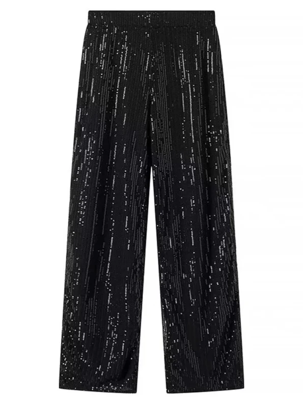 Two Piece Suit Wide Leg Pants New Lapel Long Sleeve Silvery Sequine EAM  Loose Fit  for Women 30A2442 Cocktail Dresses