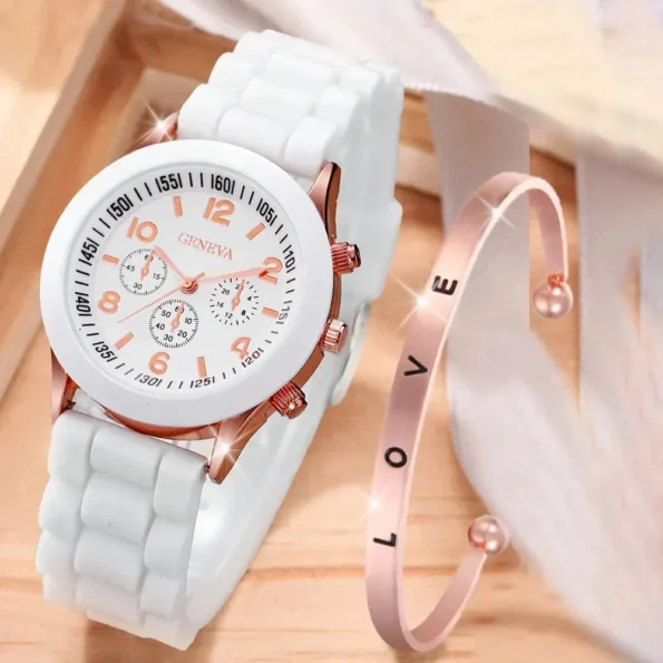 Fashion Women Watches Set White Silicone Jelly Quartz Watch Ladies Dress Wristwatch Gifts for Girls Relogio Feminino Reloj Mujer Feminino Gifts for Her