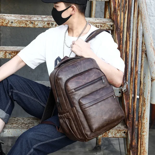USB Charging Backpack Men PU Leather Bagpack Large Laptop Backpacks Male Mochilas Schoolbag For Teenagers Boys Bagpack Men's Backpacks