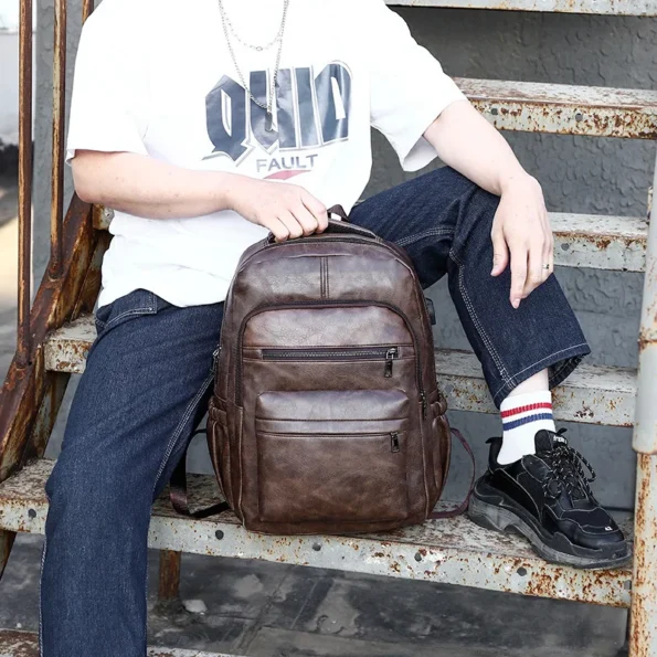 USB Charging Backpack Men PU Leather Bagpack Large Laptop Backpacks Male Mochilas Schoolbag For Teenagers Boys Bagpack Men's Backpacks