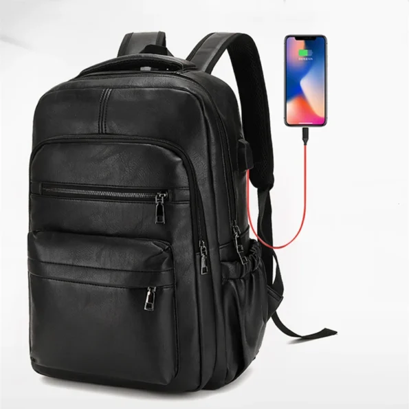 USB Charging Backpack Men PU Leather Bagpack Large Laptop Backpacks Male Mochilas Schoolbag For Teenagers Boys Bagpack Men's Backpacks