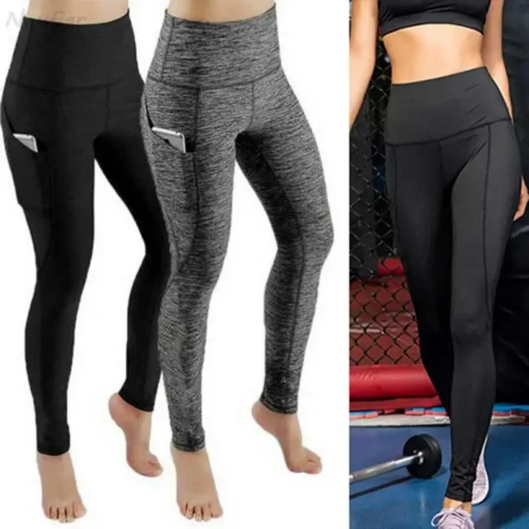 High Waist Elastic Workout  Yoga Leggings Tummy Control Ruched Booty With Pocket Pants Seamless Gym Compression Tights for Women Booty Leggings