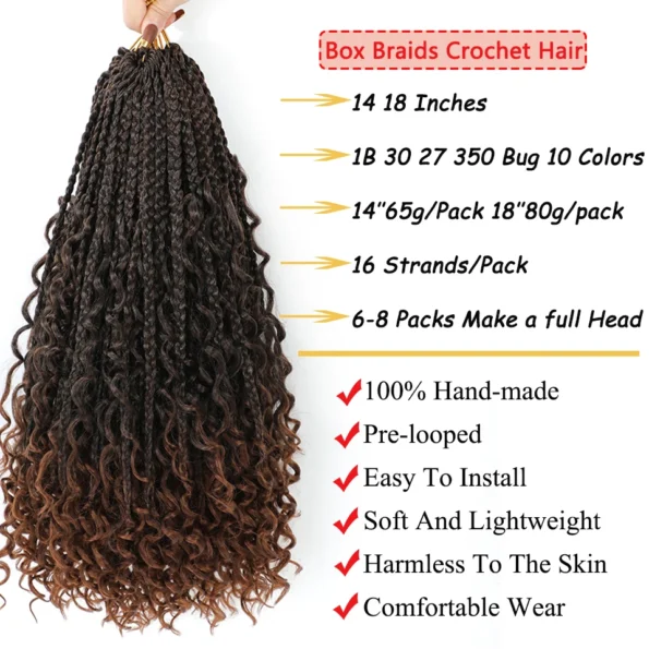 Jayfans Crochet Goddess Box Braids With Curly Ends Bob Bohemian Box Braids Crochet Hair 1B 30 Blue Ombre Synthetic Braiding Hair 200165144 Hair Braids