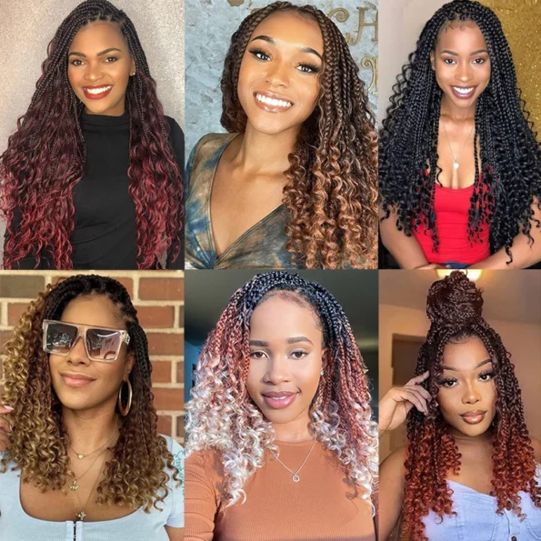 Jayfans Crochet Goddess Box Braids With Curly Ends Bob Bohemian Box Braids Crochet Hair 1B 30 Blue Ombre Synthetic Braiding Hair 200165144 Hair Braids