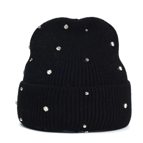 Soft Knitted Hat Autumn, Winter Beanie Hats for Women and Girls with Pearl Rhinestones Beanie General Items