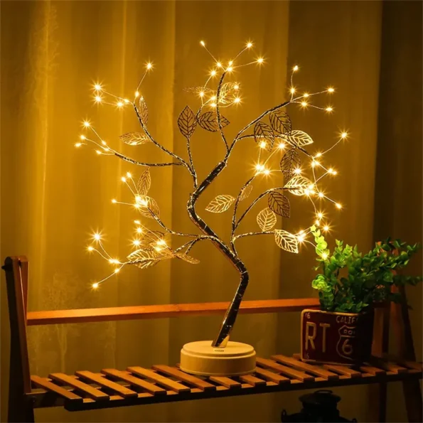 LED Rose Leaf Table Lamp USB Christmas Tree Fairy Light Night Lights Home DIY Party Wedding Bedroom Decoration Mother’s Day Gift Bedroom Interior Decorations