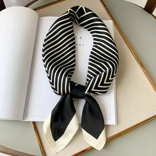 Luxury Brand Silk Square Plaid Scarf Women Satin Neck Hair Tie Band 200000297 Accessories