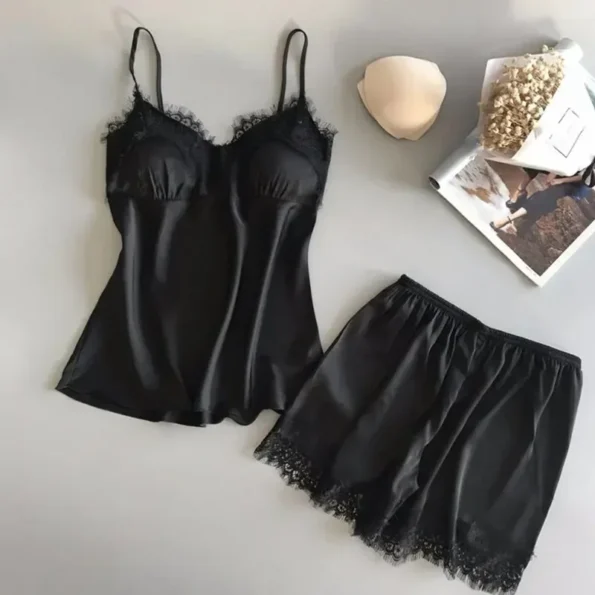 Satin Ice Silk Sleepwear Homewear Sexy  Lingerie Pajama Suits  Pyjamas Shorts Sets  for New Women Homewear Sleepwear & Robes