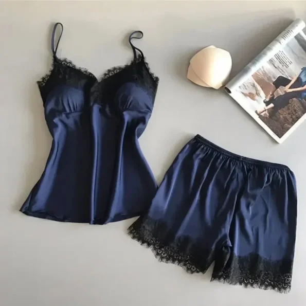 Satin Ice Silk Sleepwear Homewear Sexy  Lingerie Pajama Suits  Pyjamas Shorts Sets  for New Women Homewear Sleepwear & Robes