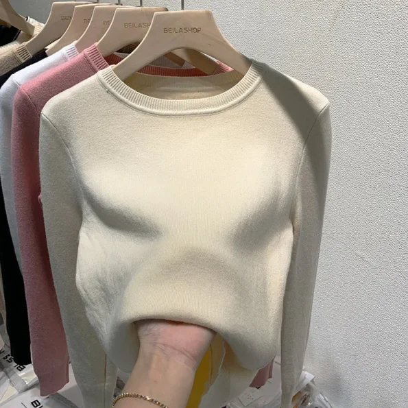O Neck Winter Sweater For Women Thicken Slim Soft Knitted Tops Plus Velvet Long Sleeve Pullover Casual Warm Malhas Jerseys Jerseys Sweaters