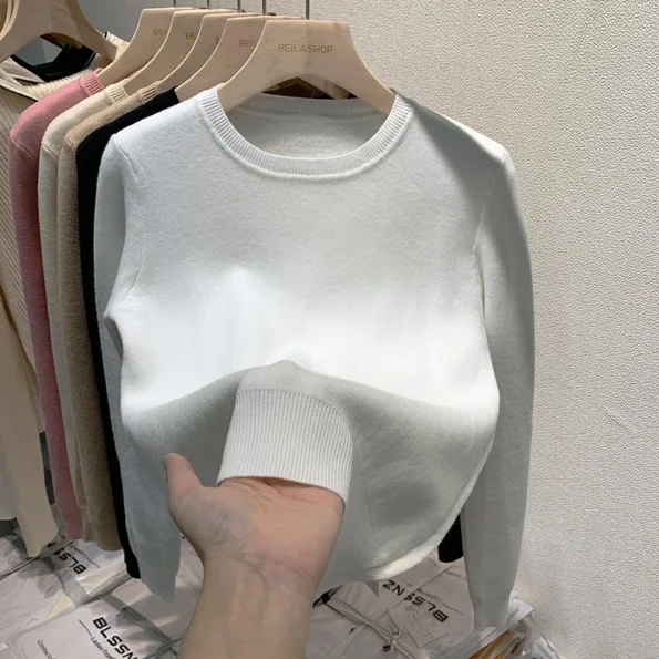O Neck Winter Sweater For Women Thicken Slim Soft Knitted Tops Plus Velvet Long Sleeve Pullover Casual Warm Malhas Jerseys Jerseys Sweaters