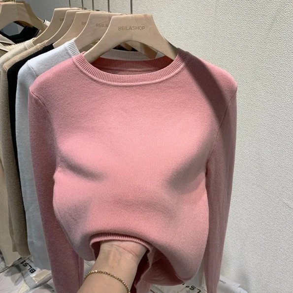 O Neck Winter Sweater For Women Thicken Slim Soft Knitted Tops Plus Velvet Long Sleeve Pullover Casual Warm Malhas Jerseys Jerseys Sweaters