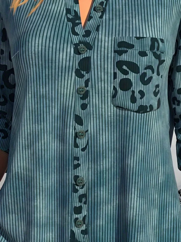 Casual Blouse, Women’s Plus Colorblock Leopard Print Ribbed Long Sleeve Button Up Lapel Collar Shirt Blouse Tops & Tees
