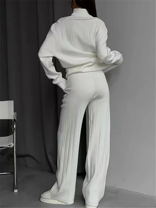 Autumn Winter 2 Pieces White Women’s Sets Knitted Tracksuit Turtleneck Sweater and Straight Jogging Pant Suits 2023 Girl Clothing Sets