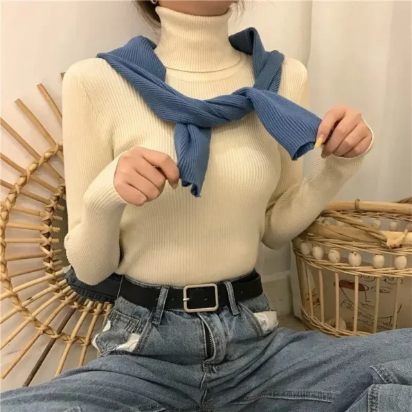 Women Sweater Pullover Winter Knitted Turtleneck Long Sleeve Slim Jumper Tops Ladies Casual Shirts Soft Warm Clothing Jumper Sweaters