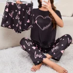 Women-s-3-Piece-Short-Sleeve-Crew-Neck-Top-With-Shorts-And-Pants-Loungewear-Sleepwear-Lounge.webp