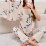 Women-s-3-Piece-Short-Sleeve-Crew-Neck-Top-With-Shorts-And-Pants-Loungewear-Sleepwear-Lounge.webp