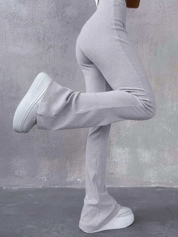 Women’s Sexy Slim Pants Ribbed Solid Color Pants High Waisted Flared Pants Showing Longer Legs All-match Sports Long Pants Flared Pants & Capris