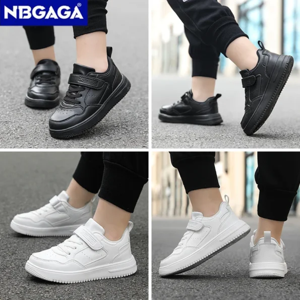 Children Sneaker Boys Casual Shoes Black Leather Flat Student Walking Shoes Non-slip Girl Lightweight Sports Tennis Footwear Vulcanize Shoe