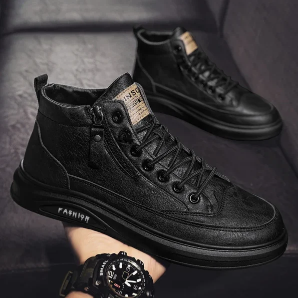 Men Boots Autumn High Top Leather Casual Shoes Fashion Cotton Shoes Flat Ankle Boots Business Outdoor Shoes Man Sneakers Ankle Vulcanize Shoe