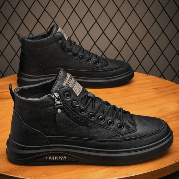 Men Boots Autumn High Top Leather Casual Shoes Fashion Cotton Shoes Flat Ankle Boots Business Outdoor Shoes Man Sneakers Ankle Vulcanize Shoe