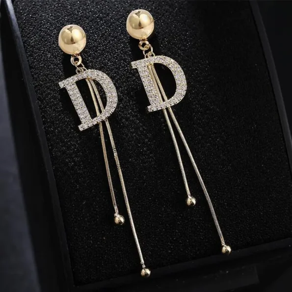 Temperament Full Letter D  Long Earrings for women Female Gold- Fine Jewellery Sets