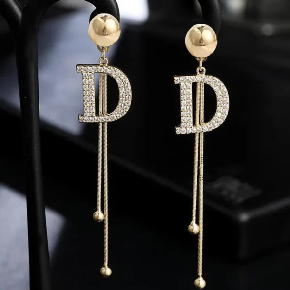 Temperament Full Letter D  Long Earrings for women Female Gold- Fine Jewellery Sets