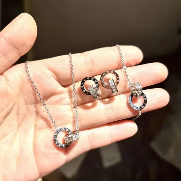 Titanium Steel Double Ring Pendant Necklace Earrings Bracelet Jewelry Set Roman Fine Jewellery Sets